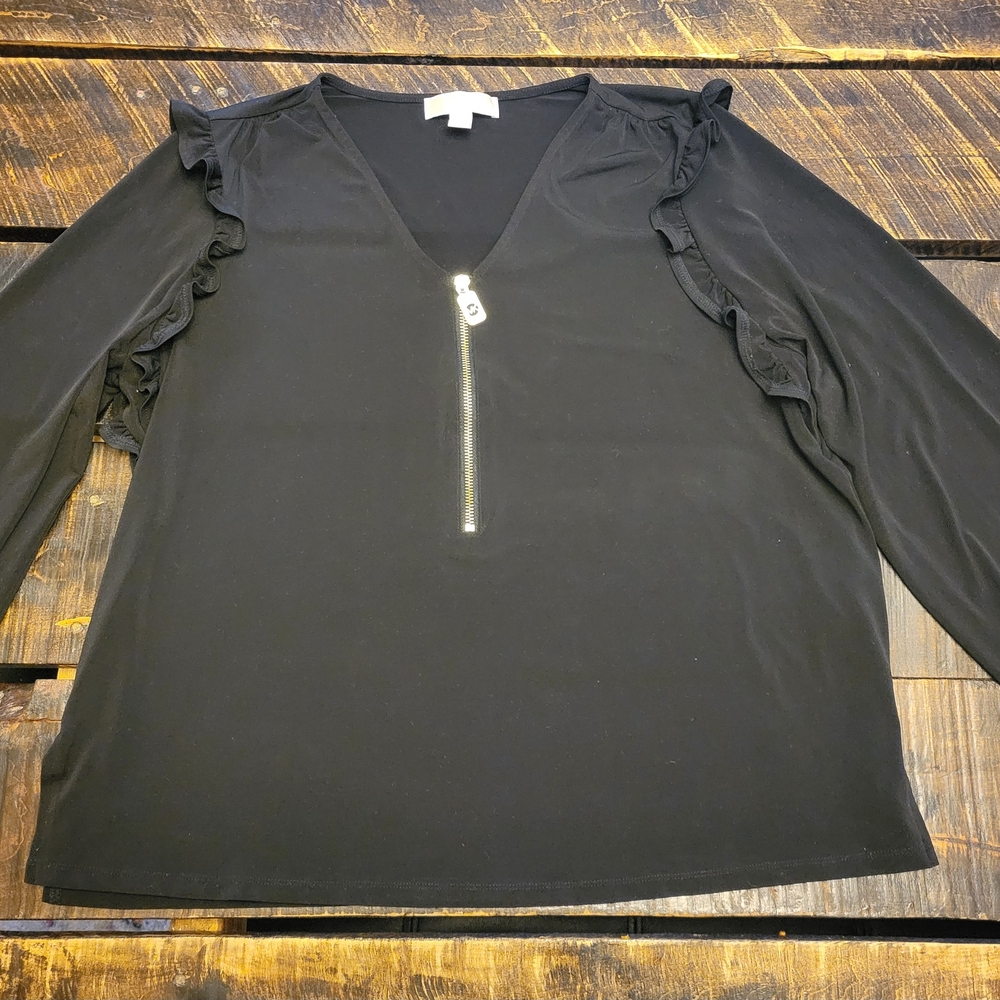 Black Ruffle Sleeve Top
